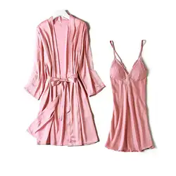 Сексуальный перспективный комплект-двойка, халат, костюм, ночная рубашка, женская ночная рубашка и халат, комплект, кружевная Домашняя