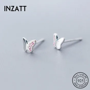 

INZATT Real 925 Sterling Silver Zircon butterfly Stud Earring For Fashion Women Birthday part Cute Fine Jewelry Accessories Gift