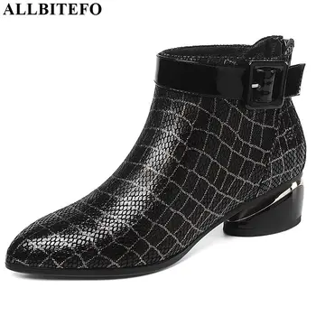 

ALLBITEFO High quality women boots hot sale genuine leather Autumn Winter fashion girls boots Belt buckle Elegant ankle boots