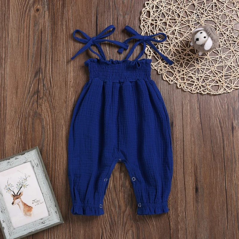 As the picture shows Kids Toddler Baby Girls Sleeveless Bandage Rompers Jumpsuit Infant Girls Cotton Solid Color Sling Trousers Clothes Outfit - Цвет: As the picture shows