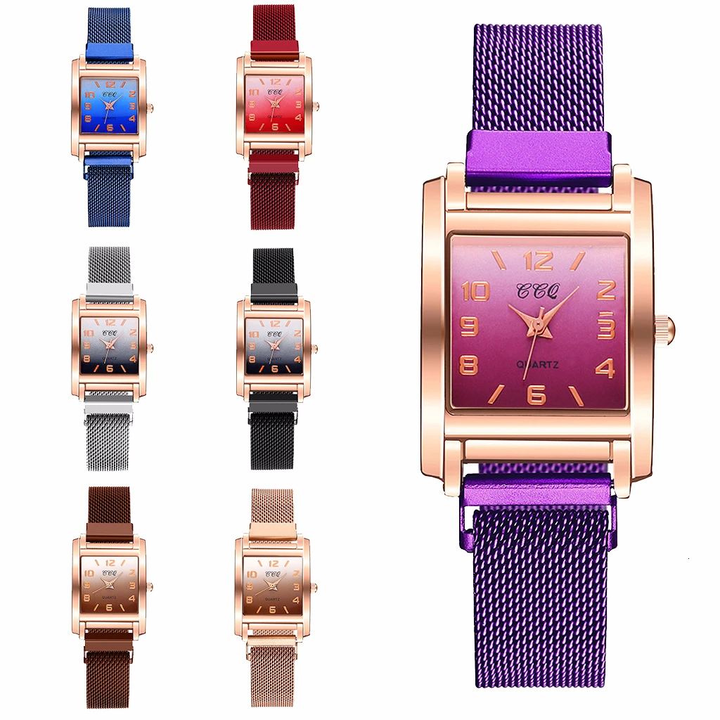 CCQ Women Magnet Buckle Gradient Color Arabic Numbers Watch Luxury Ladies Square Case Shape Quartz Watches Relogio Feminino