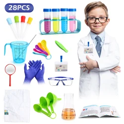 Kit de brinquedo de laboratório de ciências para crianças, fantasia de científico artesanal, diy, com casaco de laboratório