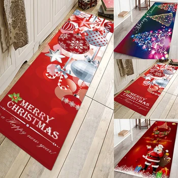 

3D Christmas Santa Claus Anti-slip Kitchen Room Floor Mat Flannel Carpet Rug Living Room Floor Mat Xmas Festive Decoration