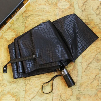 

Fully-Automatic Umbrella Rain Women 3Folding Wind Resistant Large Crocodile sheepskin Umbrella Men Travel Business Car Parasol