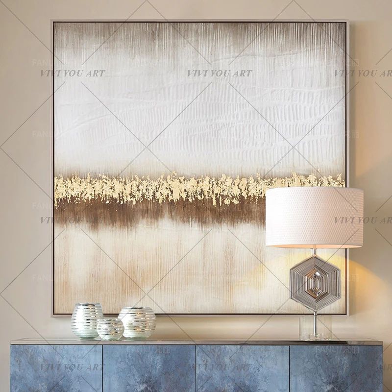 

Abstract Gold Moder Canvas Painting Golden Foil Handmade New Wall Art Pictures for Living Room Bedroom Decor