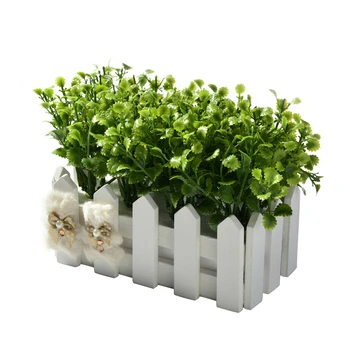 

Artificial Silk Flowers with Picket Fence Fake Peppermint Grass Silk Flowers Potted Home Garden Wedding Party Decor