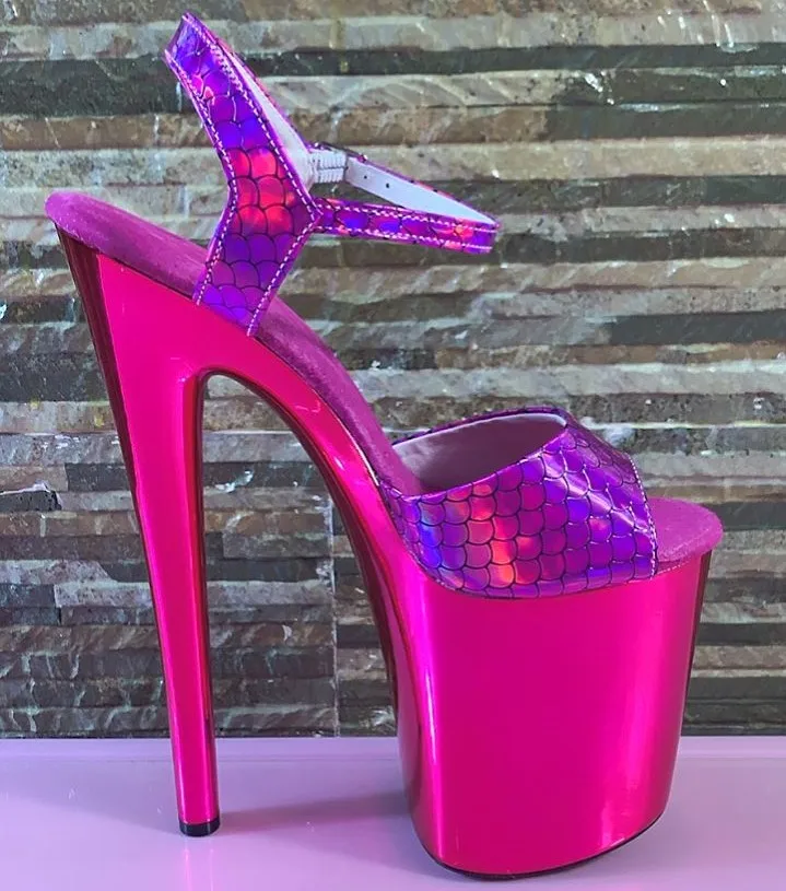 Eight-inch banquet stage shoes, rose, fishscale uppers, electroplated soles 20cm slim sexy models, dance shoes