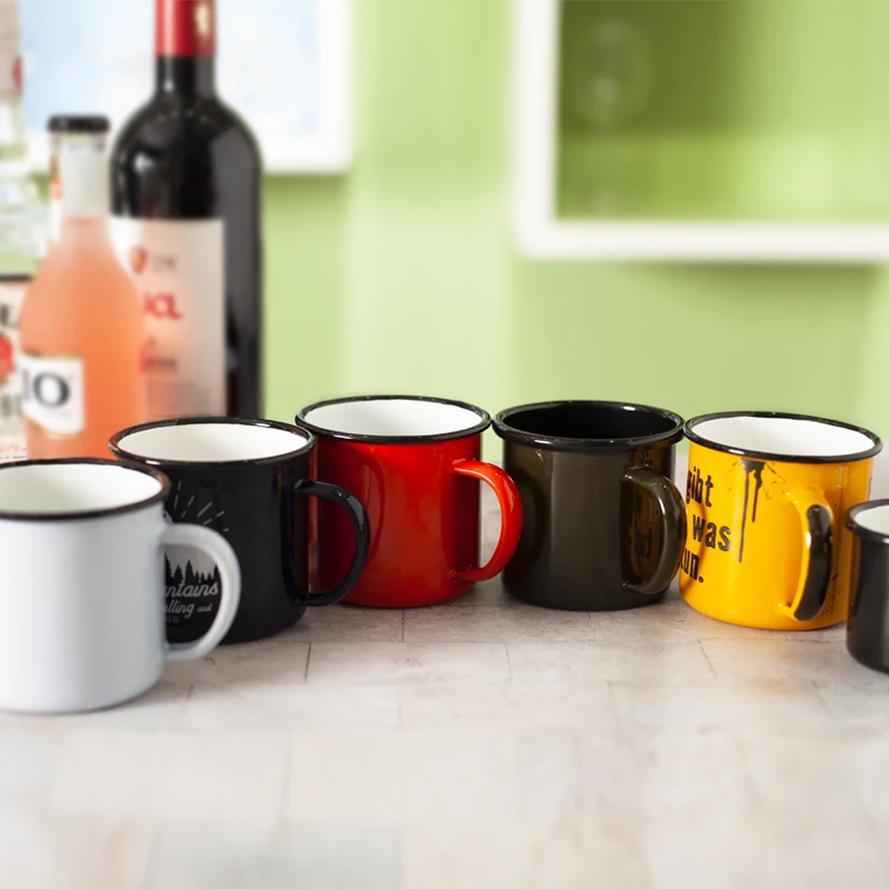 Outdoor customized printed bulk enamel mugs with handle China ceramic mug