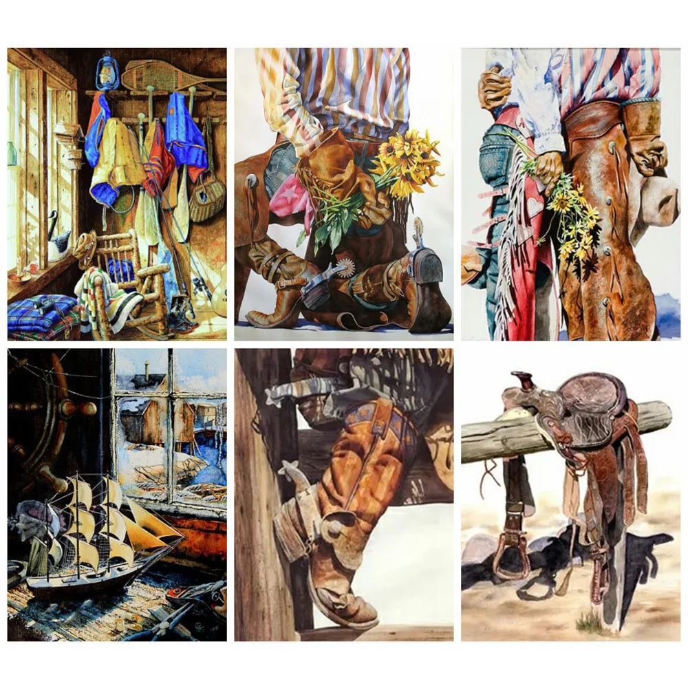 

Huacan DIY Diamond Embroidery Square Rhinestones Cowboy Diamond Mosaic Full Layout Flower Pictures By Numbers Diamond Art