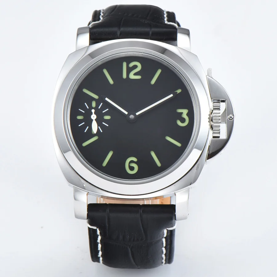 

watch men mechanical watch Manual winding Luminous waterproof stainless steel Leather 44MM NH233