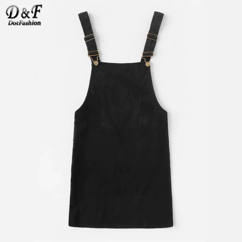 Dotfashion, вельветовое платье размера плюс с передним карманом, для женщин, осень, консервативный дизайн, платья для женщин, повседневное черное платье