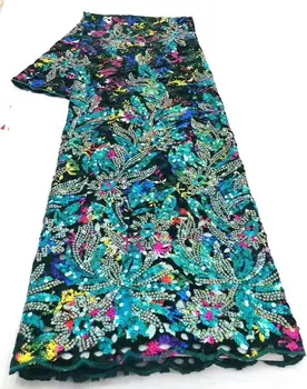 

African Lace Fabric 2020 High Quality Lace French Embroidered Velvet Nigerian Lace Fabrics Sequins Lace Fabric For Sewing FJA7