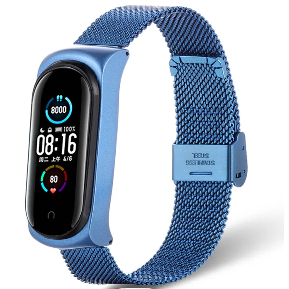 Ремешок из нержавеющей стали для xiaomi Mi band 3 4 5 металлический браслет Миланская
