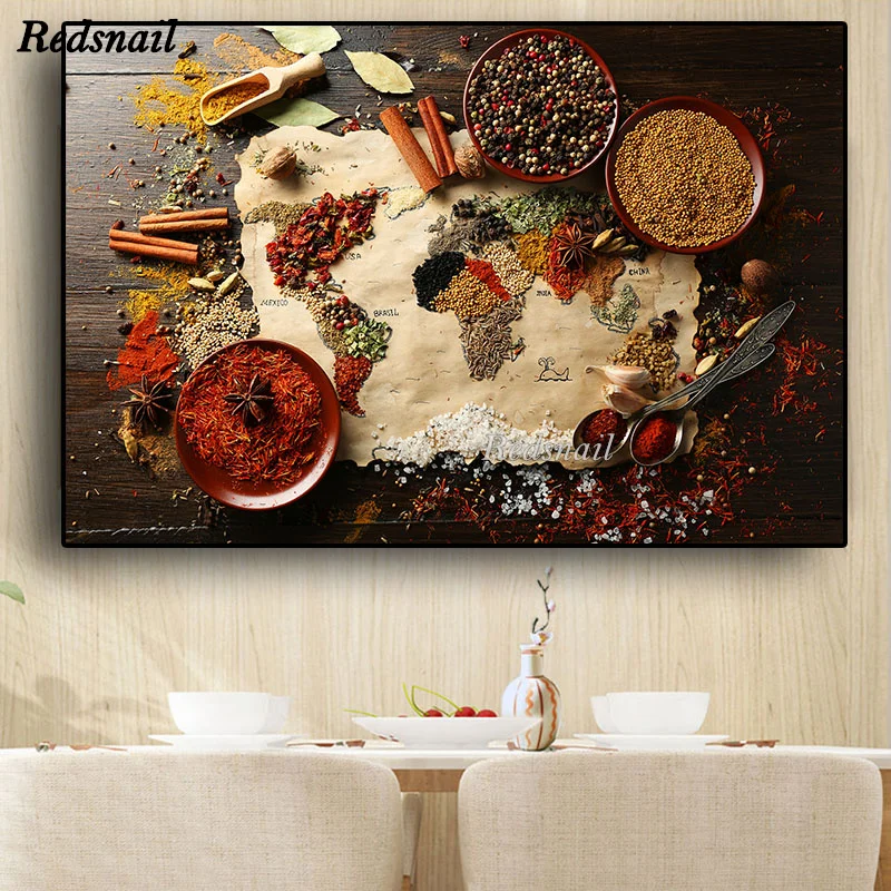 Grains Spices World Map Kitchen