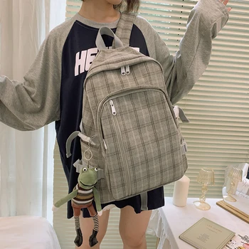 

HOCODO Plaid Women Backpack Fashion Canvas Girl Student Cute School Bag Female Student School Backpack Shoulder Bags Travel Bag