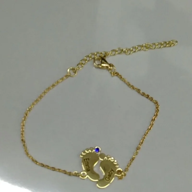 Engraved Name Feet Bracelet With Birthstone Customized Name Bangle Family Gift Custom Feet Name Chain For Women Birthday's Gifts
