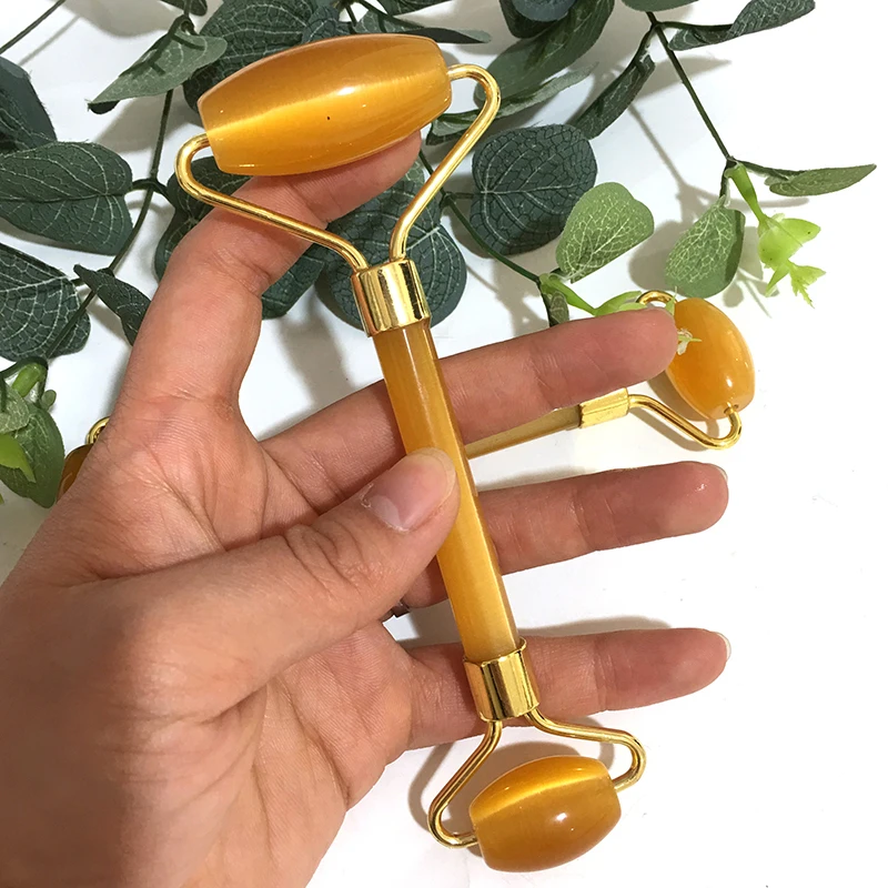 Yellow opal Сертифицированный производитель натуральный камень кварц черный обсидиан, розовый кварц кристалл 3d лицо нефритовый ролик-массажер для лица p - Цвет: Yellow opal