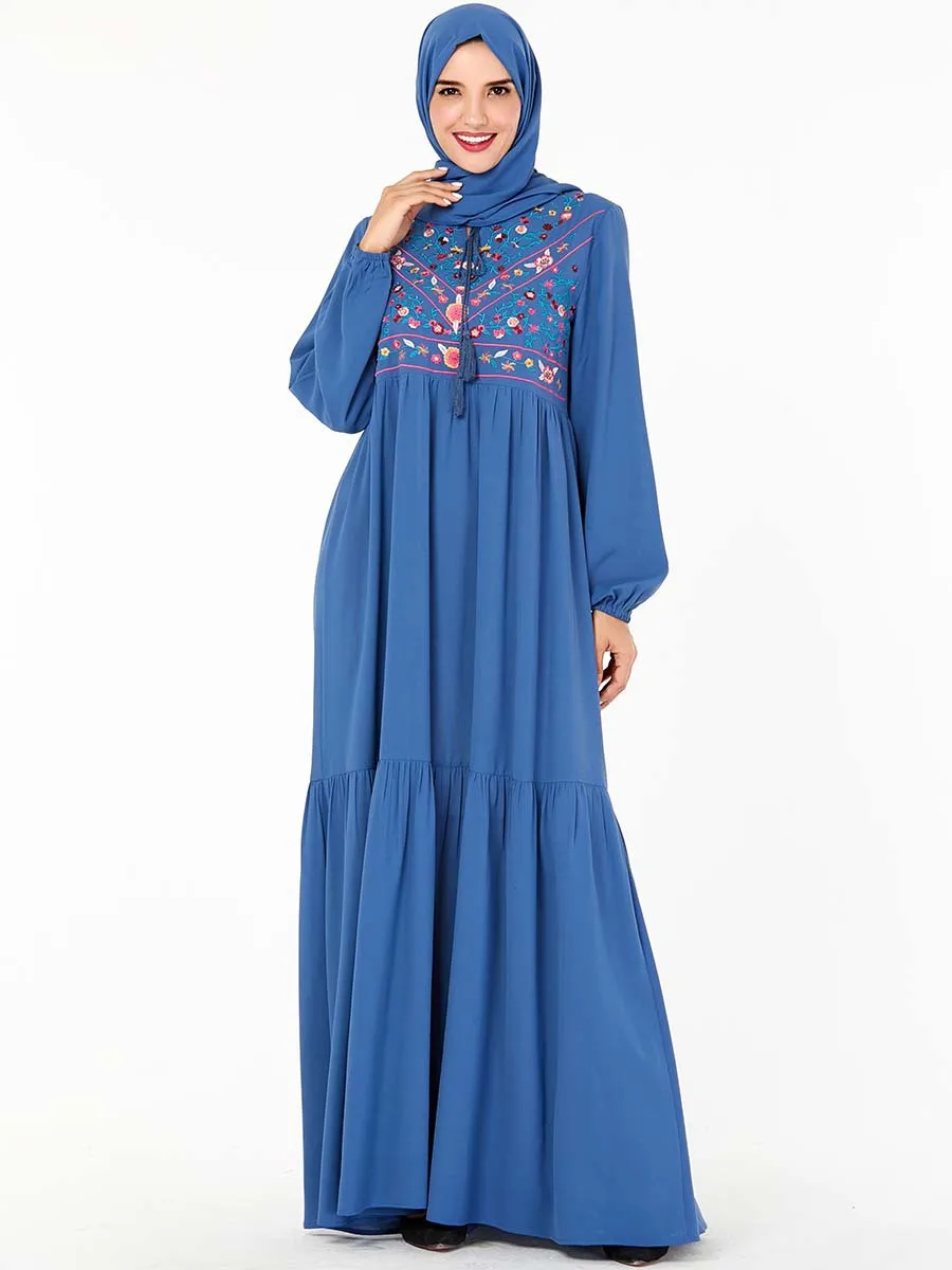 Мусульманское женское Макси платье с вышивкой Абая, плиссированное платье-Кафтан джилбаба, повседневное мусульманское арабское ДРАПИРОВАННОЕ дизайнерское Свободное платье, вечерние коктейльные платья