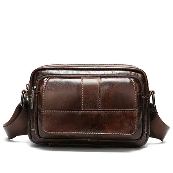 

Korean Version of 2020 Simple Leather Men's Single Shoulder Bags Retro Leisure Oblique Cross Postman Gentlemen Waist Packs 8923