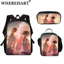 

WHEREISART Anime Your Name 3pcs/Set Backpack School Bags For Boys Girls Student Fashionable School Satchels Cartoon Pencil Boxes