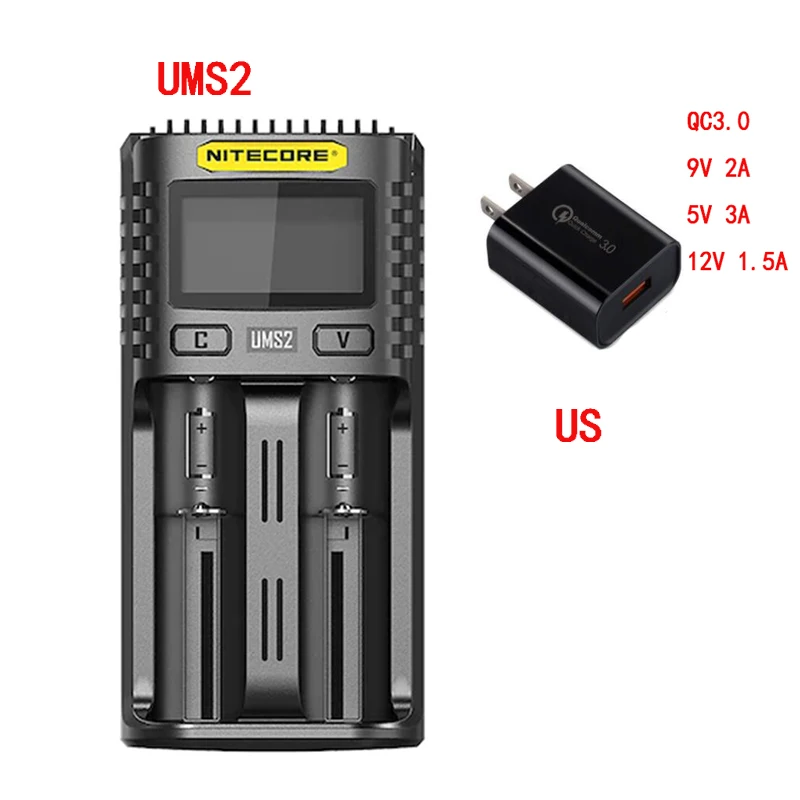 NITECORE UMS4 UMS2 VC4 LCD Smart Battery Charger for Li-ion/IMR/INR/ICR/LiFePO4 18650 14500 26650 AA 3.7 1.2V 1.5V Batteries D4 lithium battery charger 12v Chargers