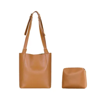 

2pcs Simple Shoulder Handbag Classic Texture Delicate Creative Chic Women PU Clutch Vintage Shopping Tote Composite Set