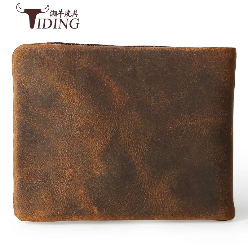 

Tiding Retro Horse Leather Two-fold MEN'S Wallet Zipper Hasp Lightweight, Small Wallet Genuine Leather Wallet 4037
