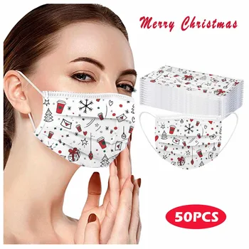 

50pcs Christmas Disposable Masks Non-woven Face Masks 3 Layer Ply Filter Anti Dust Breathable Adult Mouth Mask Face Cover Masque