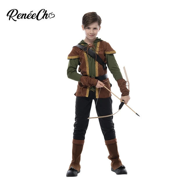 Reneecho Robin Hood Costume Bambino Ragazzi Principe dei Ladri Archer  Costume Verde Fancy Dress Costume di