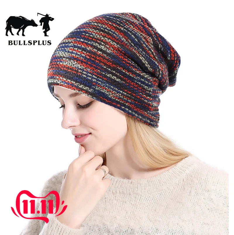 Вязаные шапки BullsPlus, модные складные осенне-зимние шапки для женщин и мужчин, шапочки из акрила и хлопка