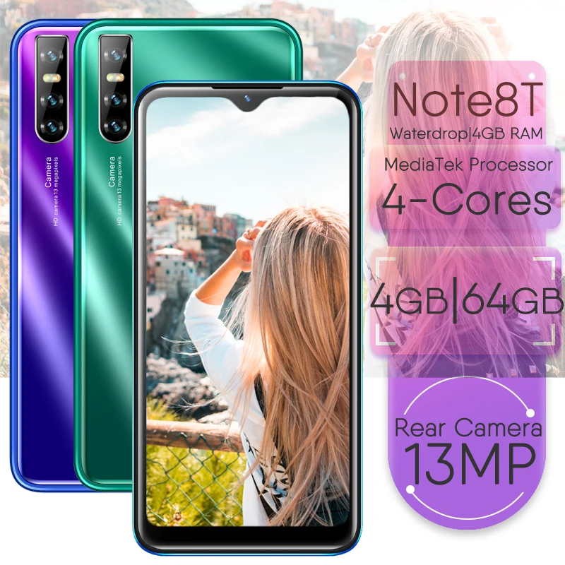 Смартфон Note 8T 4 Гб ОЗУ 64 ПЗУ 6 26 дюйма 13 МП распознавание лица разблокированный ОС