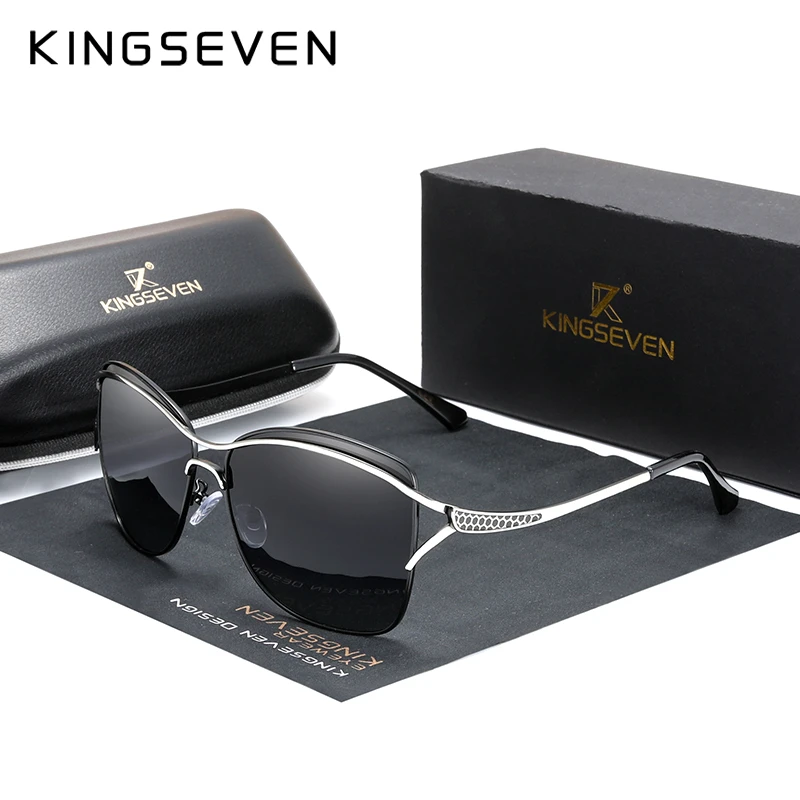 KINGSEVEN Retro Womens Sun glasses Polarized Luxury Ladies Brand Designer Gradient Lens Sunglasses Eyewear For Women Female big round sunglasses