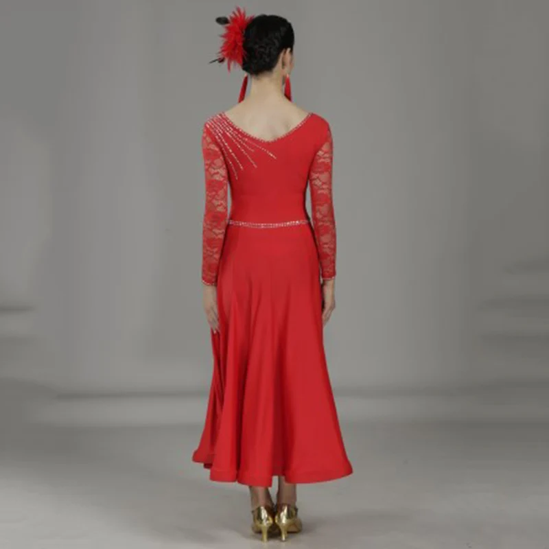 3 цвета, красное новое платье для Бальных соревнований, танцевальное платье для женщин, современное Танго вальс, стандартное платье, кружевное сексуальное современное танцевальное платье