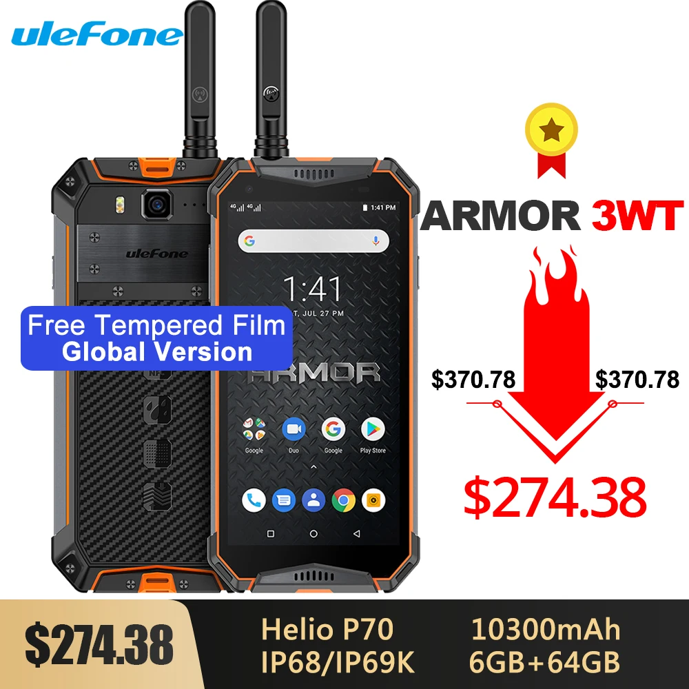 Прочный смартфон Ulefone Armor 3WT IP68 Android 9 0 5 7 дюйма Helio P70 6 ГБ + 64 10300 мАч 21 МП NFC мобильный