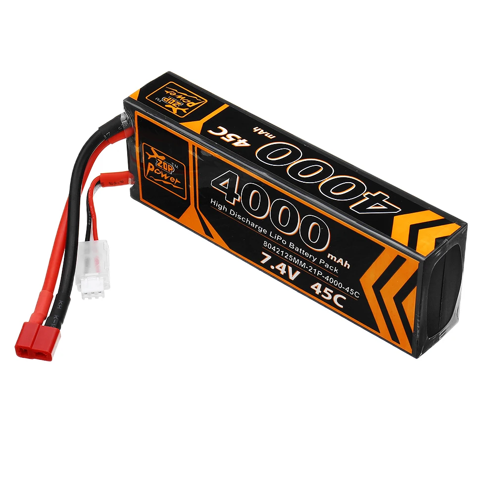 

ZOP Power 7.4V 4000mAh 45C 2S Lipo Battery T Plug for RC HPI HSP 1/8 1/10 Buggy RC Car Truck Axial Scx10
