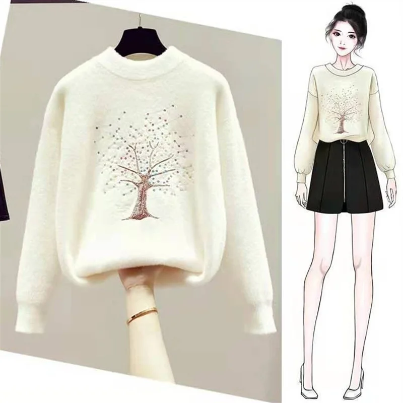 

Зимние теплые вязаные свитера, Женские базовые пуловеры в стиле Харадзюку, Мягкая Повседневная Верхняя одежда, универсальные свитера с вышивкой, одежда, Топ