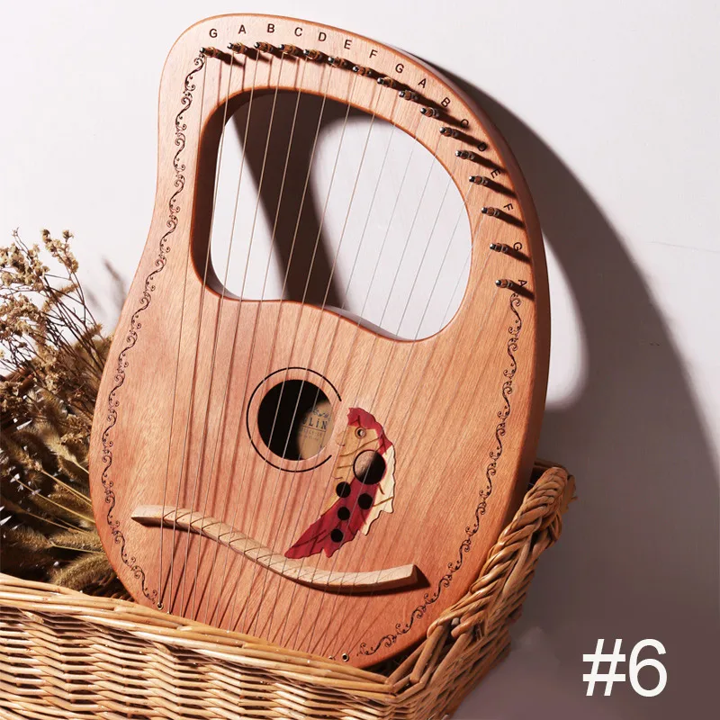 

16-Tone Log Lyre Portable Musical Instrument 16-Strings Solid Wood Veneer Lyre Stringed Instrument KH889
