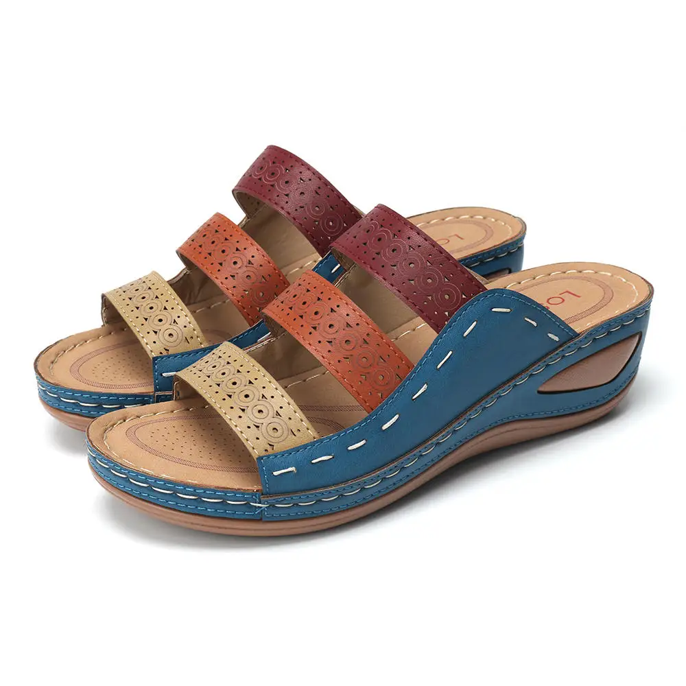 Летние шлепанцы; женская обувь; Повседневная разноцветная обувь на низкой танкетке; Босоножки с открытым носком; тапочки; buty damskie