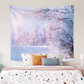 

Laeacco Fashion Tapestry Winter Fairytale Wonderland Forest Snowfield Landscape Wall Hangings Modern Home Living Room Decoration