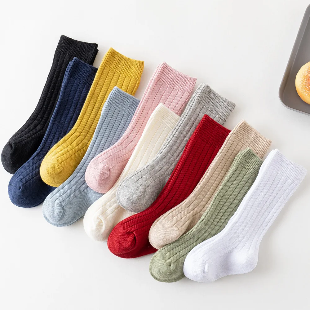 JIAYAN-Calcetines para recién nacidos, ropa de bebé, niño, otoño, invierno, Español hasta la rodilla, calcetines de algodón, material barato, Color caramelo