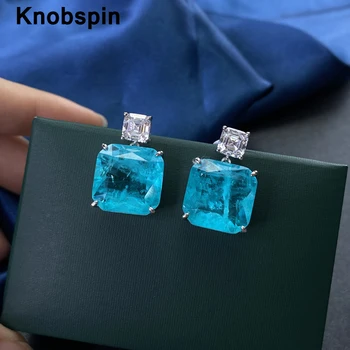 

Knobspin 100% 925 Sterling Silver Paraiba Tourmaline Stud Earrings For Women High Carbon Diamond Party Fine Jewelry Wholesale