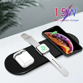 

3 In 1 10W Wireless Charger Pad Qi Induction Fast Charging Holder for Apple Watch 4 3 2 1 for Airpods Pro for IPhone 11 Pro Max