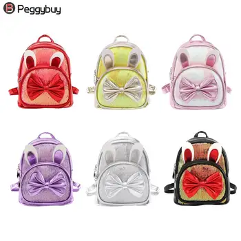 

Cute Bowknot Rabbit Ear Design Mini Backpack Kids Girls PU Leather Sequins Knapsack School Bags