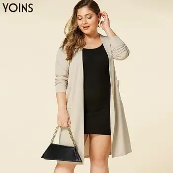 

YOINS Women Solid Side Pockets Long Sleeves Slit Hem Cardigan 2020 Autumn Winter Jackets Coats Plus Size Casual Female Outwear