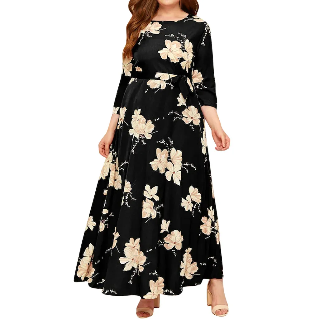 dress women ropa mujer vestidos de verano dresses vestidos verano mujer robe Casual Three Quarter Sleeve Print XL-5XL Z4