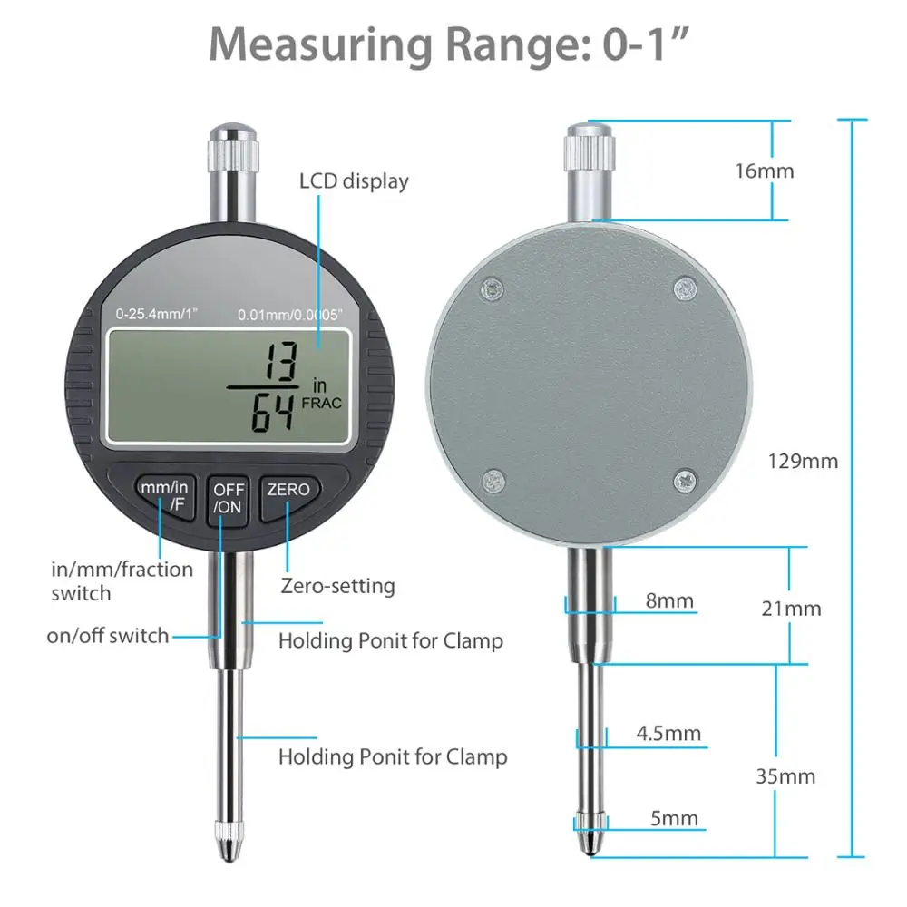 Neoteck DTI Индикатор цифрового набора с фракциями/дюйм/метрический цифровой термометр индикатор винт, болт, гайка 0-25,4 мм/1 ''индикатор циферблата