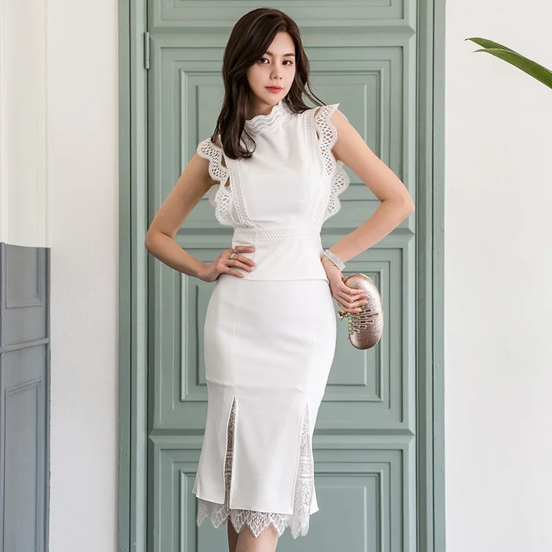 

2019 New Style WOMEN'S Dress Waist Hugging Tops + Sheath Skirt Set