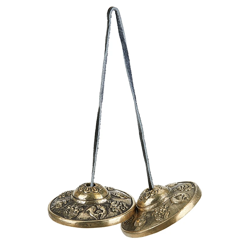 Tibetan Tingsha Cymbals- 6.2 cm- 8 Lucky Symbols Embossed