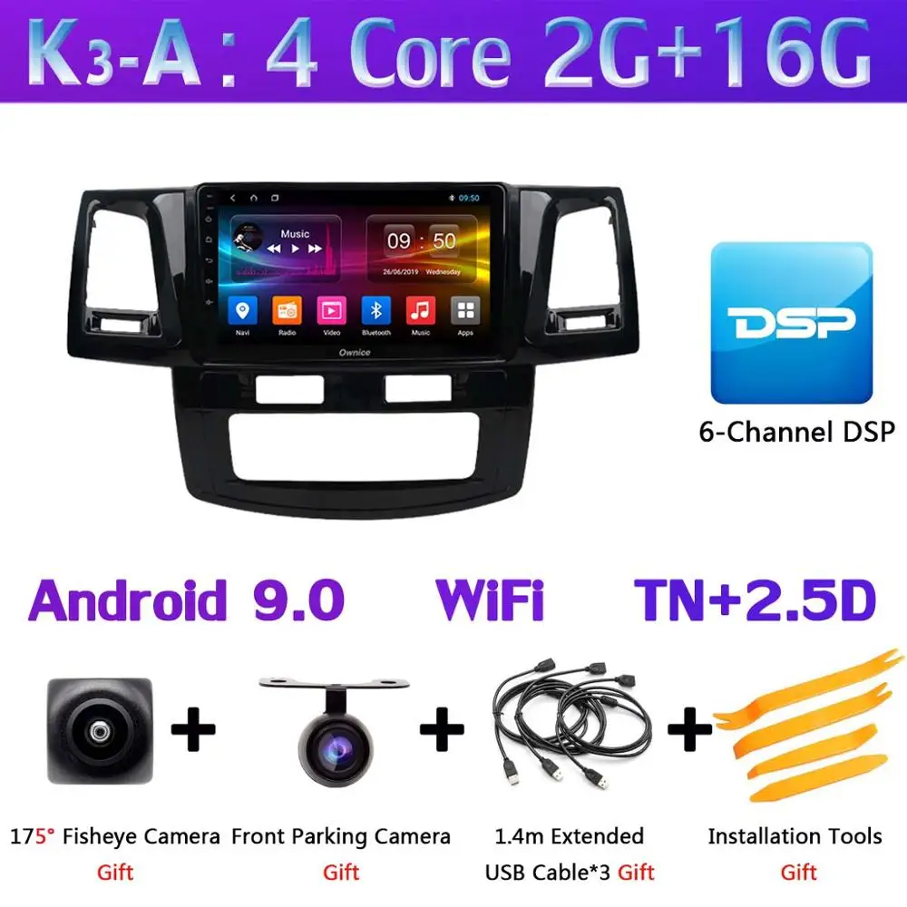 360 ° панорамный Android 9,0 4G+ 64G Автомобильный мультимедийный радио для Toyota Fortuner Hilux AT/MT gps навигация Carplay DVR OBD SPDIF DSP - Цвет: K3-A