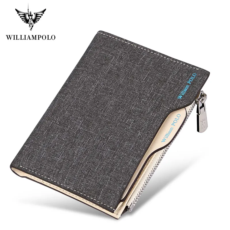 Мужской бумажник от бренда WILLIAMPOLO, многофункциональный кошелек с отделением для карт и удостоверений, портмоне из джинсовой ткани, модный кошелек на молнии для водительских прав, брендовый дизайнерский кошелек - Цвет: Gray